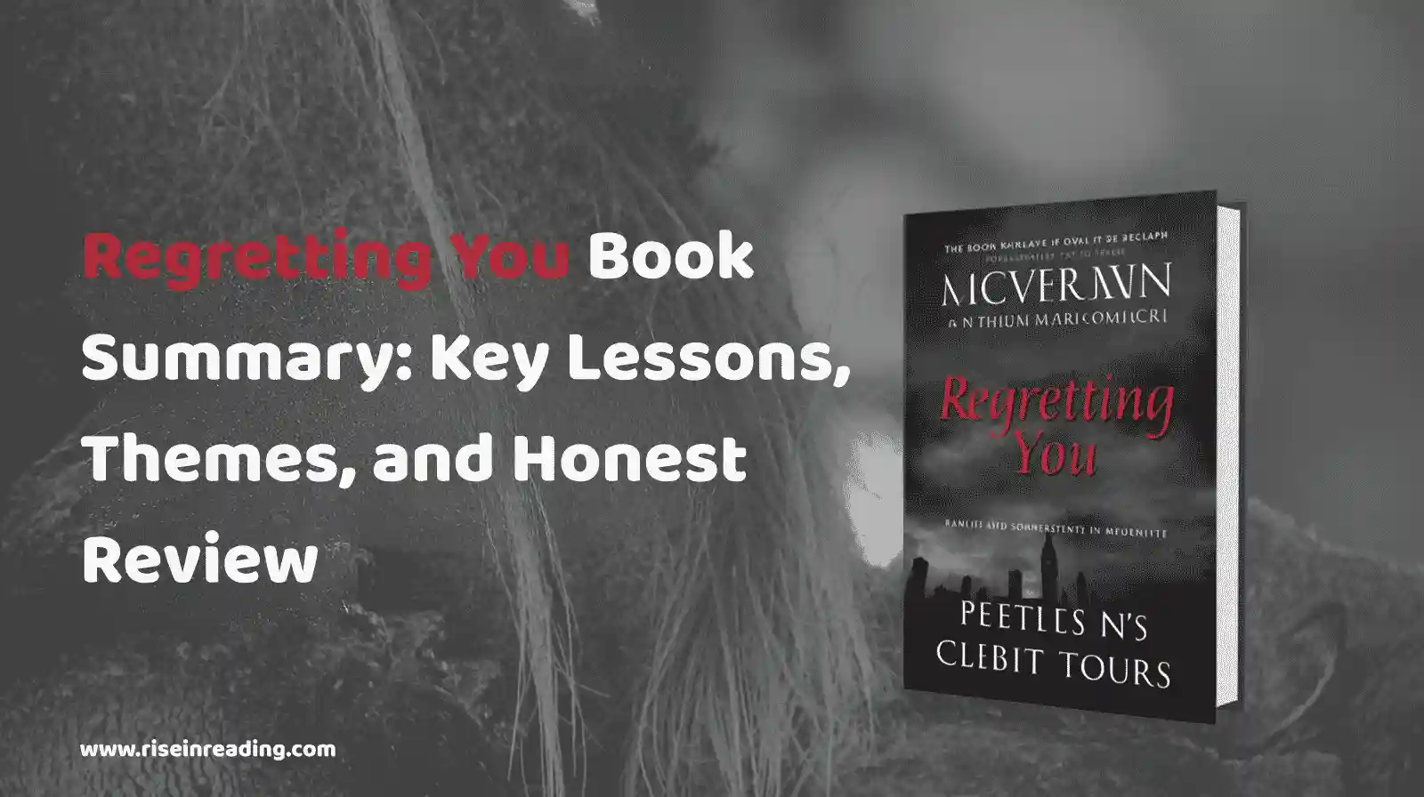 Regretting You Book Summary graphic with key lessons, themes, review text, and book cover mockup